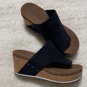 Corkys Dark Blue Wedge Sandals